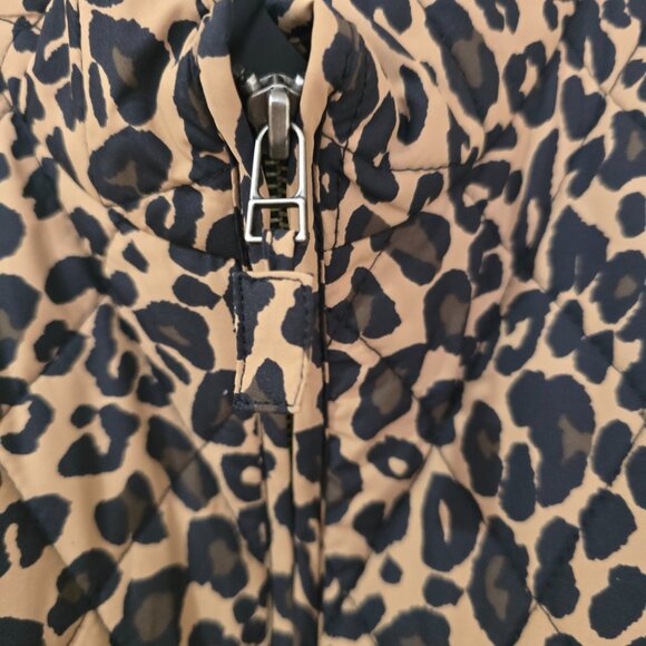 Talbots Diamond Quilted Leopard Animal Print Puffer Zip Front Vest Pockets Sz L - Picture 3 of 7